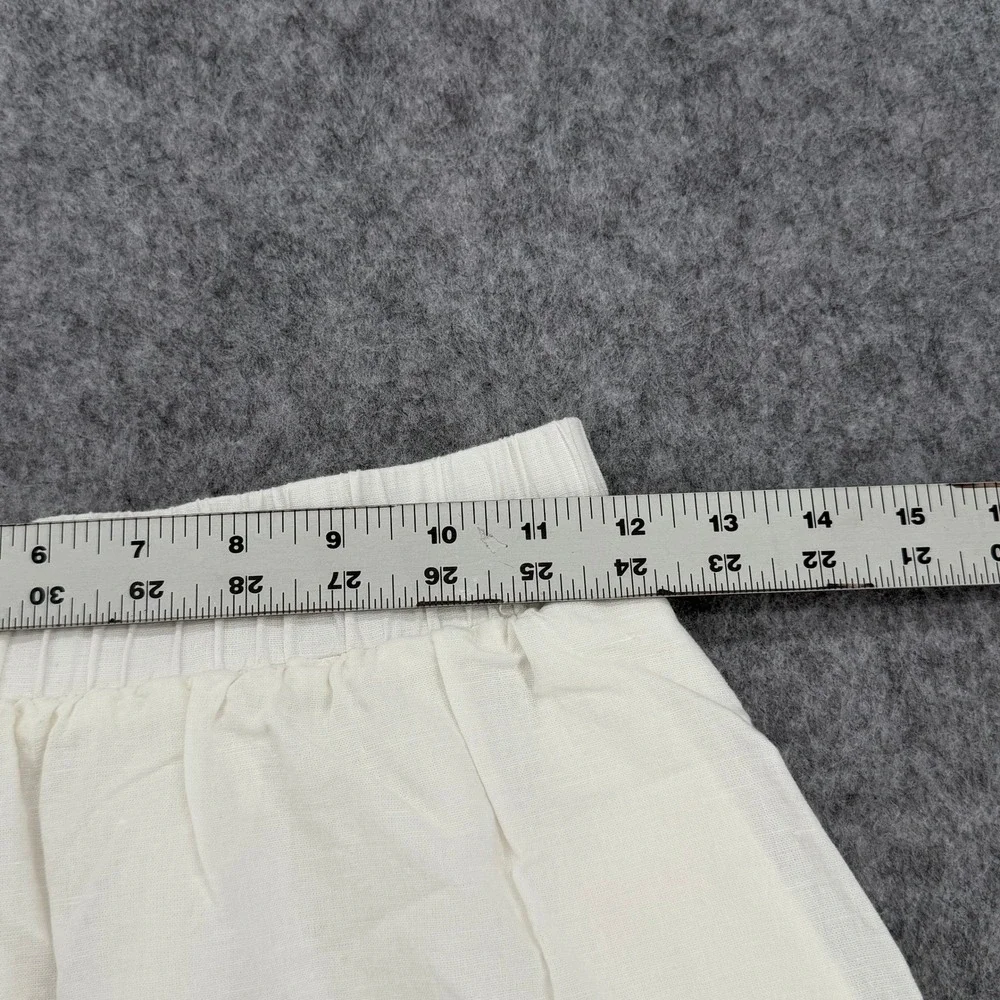 Princess Polly White Linen Blend Elastic Waist Mini Skirt US 4 Lined Pocketed